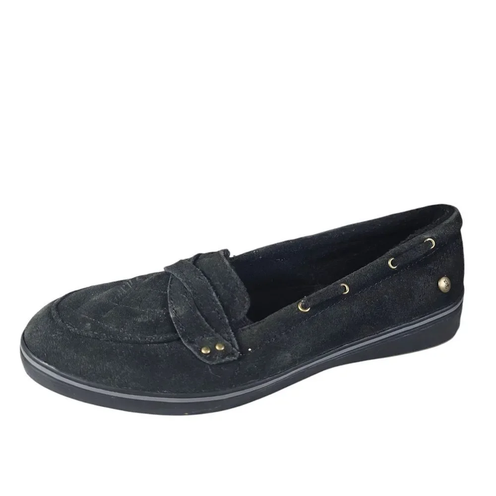 Black Suede Slip-On Loafers with Gold Studs